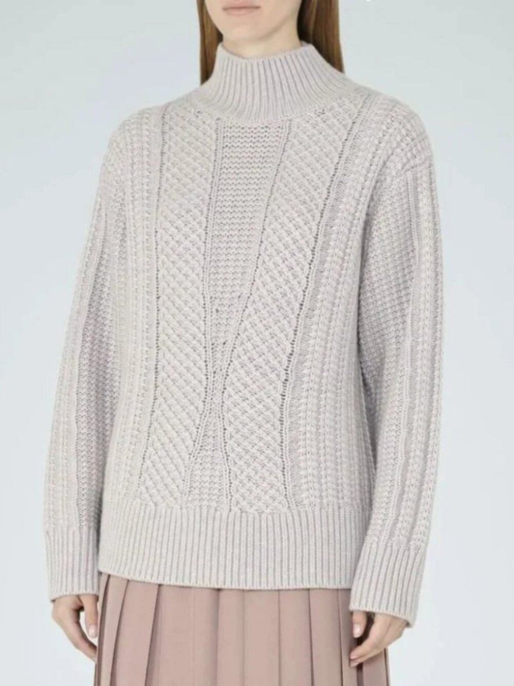 New Reiss Wynn High-Neck Cable Knit Sweater Slate Grey XS​ $255